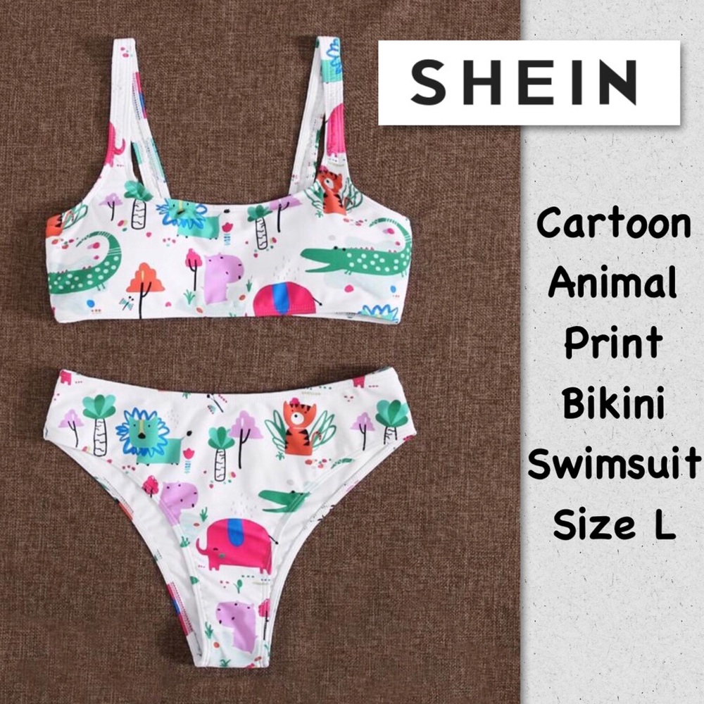 🌵Shein Cartoon Animal Print Bikini Swimsuit L  NWT